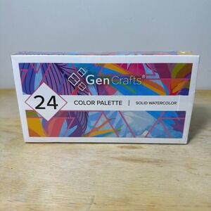 GenCrafts 24 Color Solid Watercolor Palette w/ Paper Pad and 2 Brush Pens SEALED